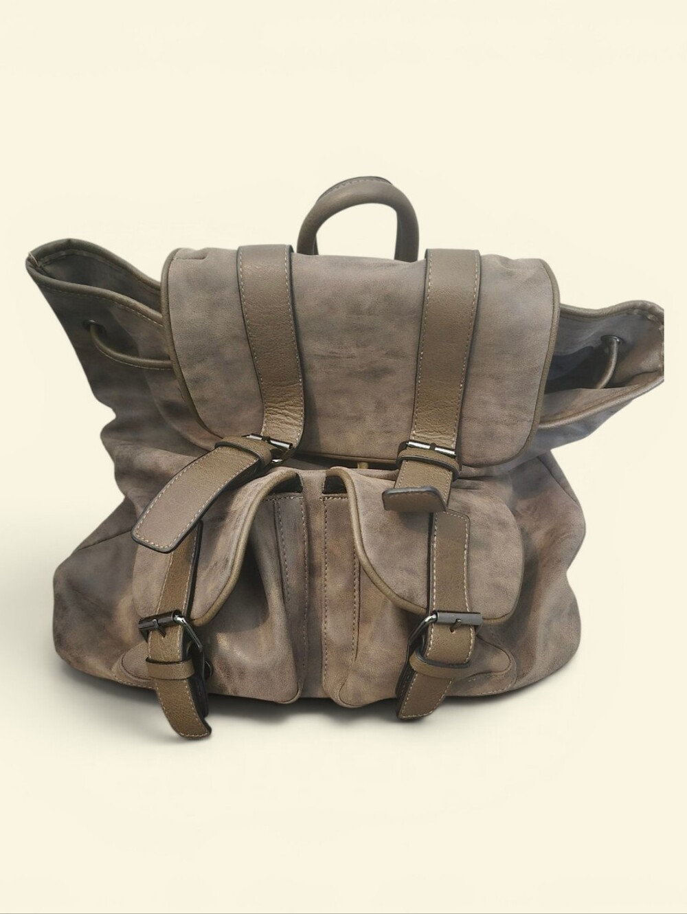 New Spring Large Brown Faux Suede Backpack Boho Utility Pocket Bookbag